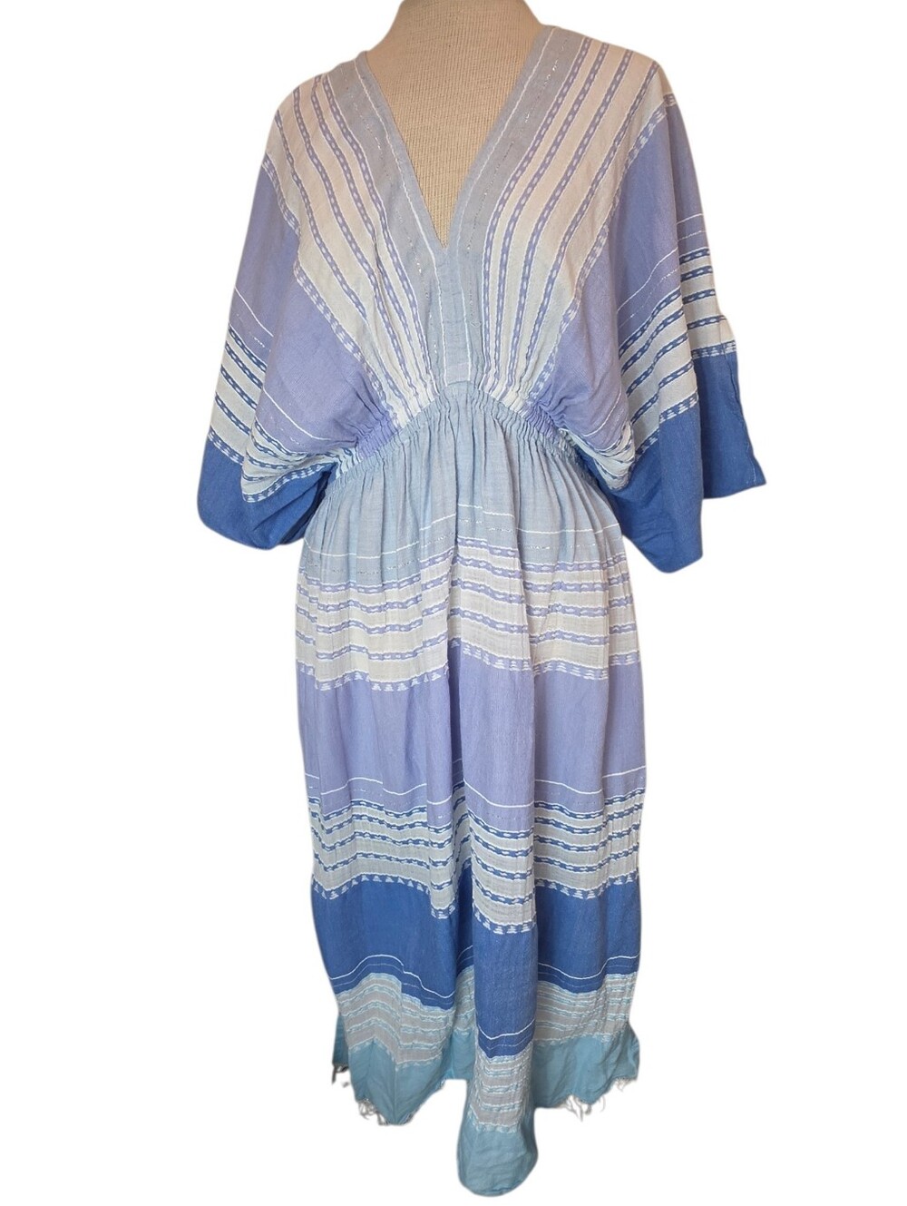 LemLem Eshal Boho Cover-Up Dress Size L Blue & White Stripes Oversized Swim Pool